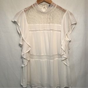 Express Lace Trim Flutter Sleeve Cream Blouse Size Medium